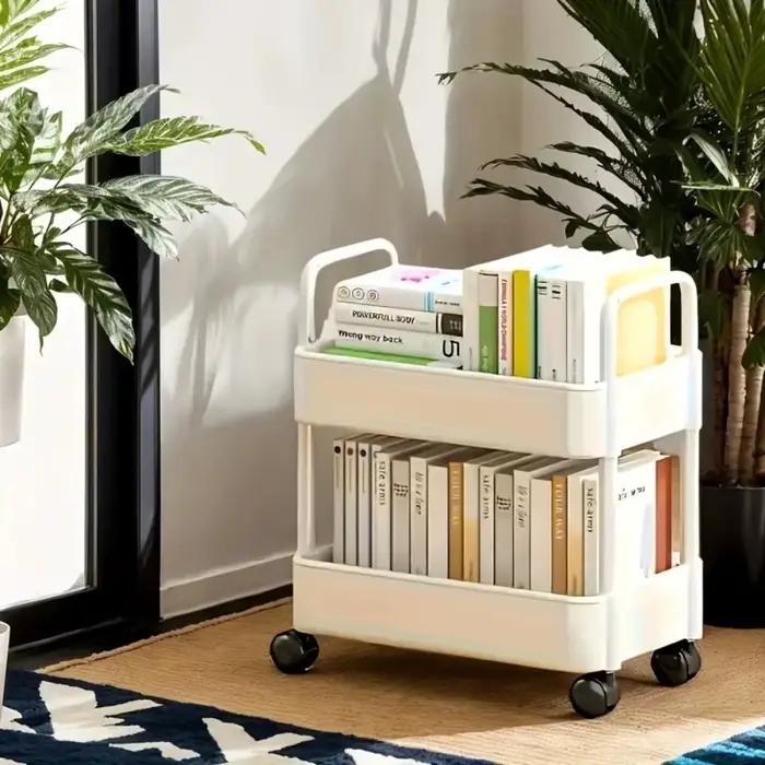 Support de rangement multicouche, espace efficace avec roues, chariot à main Double couche, organisateur de papeterie, support de rangement Mobile pour salle de bain