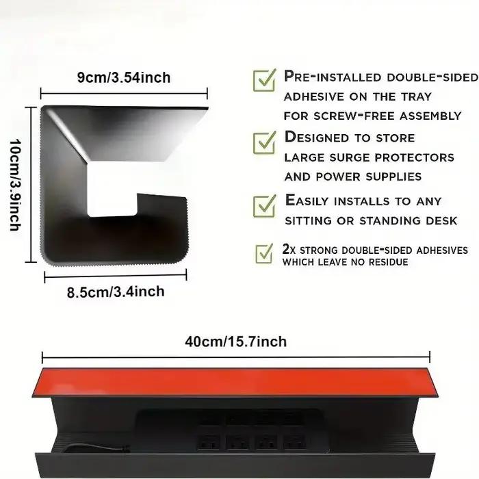 Nouvel Organisateur de Câbles PVC 40cm/15.75inch à Fixation Murale Sans Perçage pour Bureau
