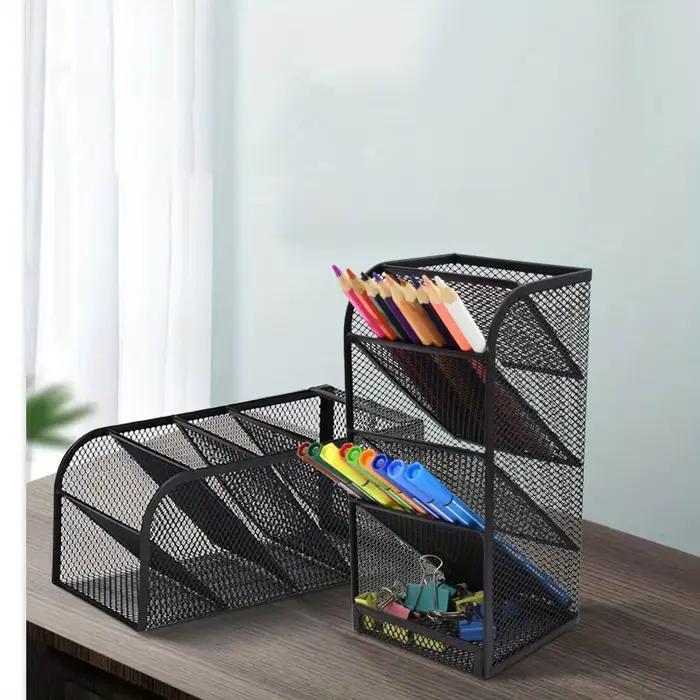 Boîte de rangement de bureau en maille noire à quatre couches