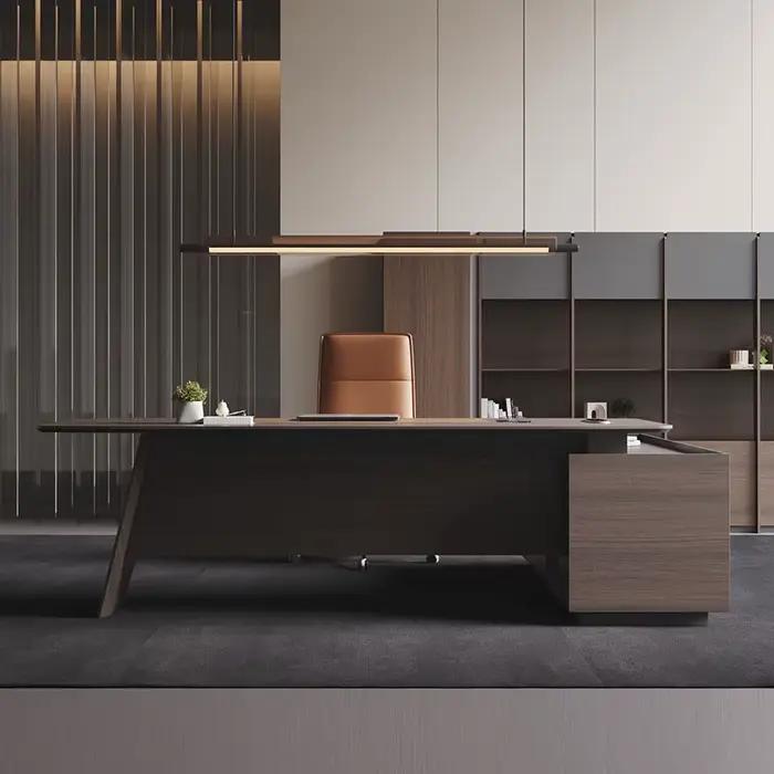 Bureau de direction moderne et luxueux en bois pour bureau professionnel et accessoires de maison élégants