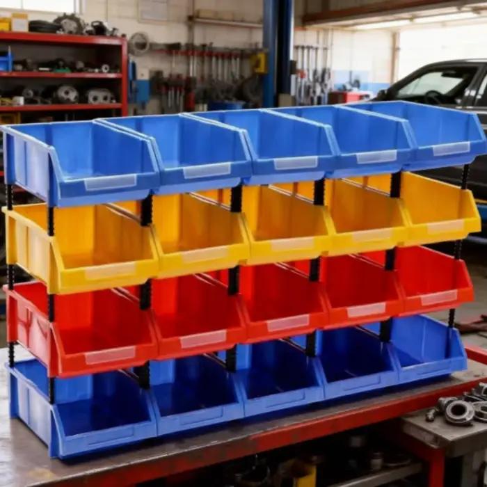Bacs de rangement empilables pour matériel en plastique bleu robuste pour garage atelier maison occasions spéciales organisation efficace