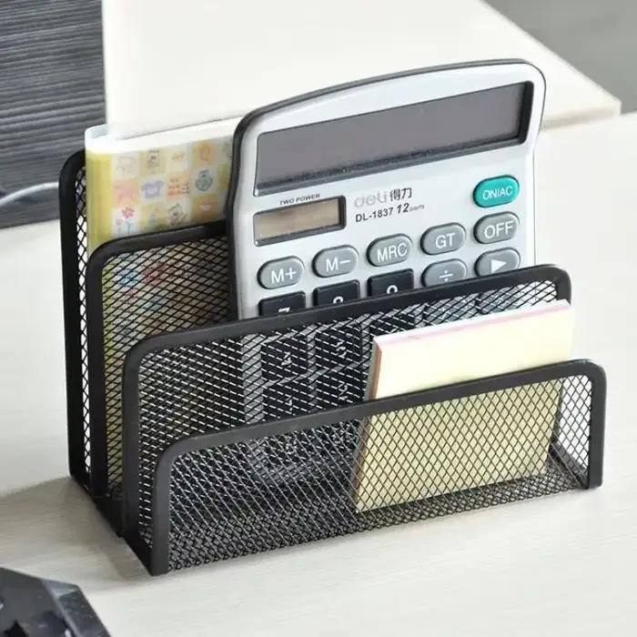 Rangement de bureau, grille noire en métal à trois couches pour cartes de visite