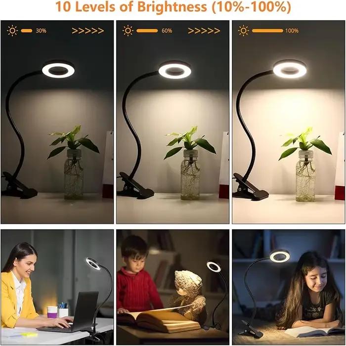 Lampe à pince, 3 couleurs + 10 niveaux de luminosité