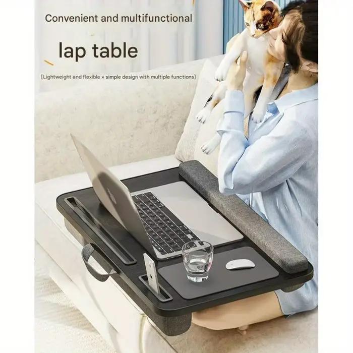 Table pour ordinateur portable avec tapis de souris, emplacements pour tablette et téléphone, poignée portable, adaptée à une utilisation en extérieur et en voiture comme bureau