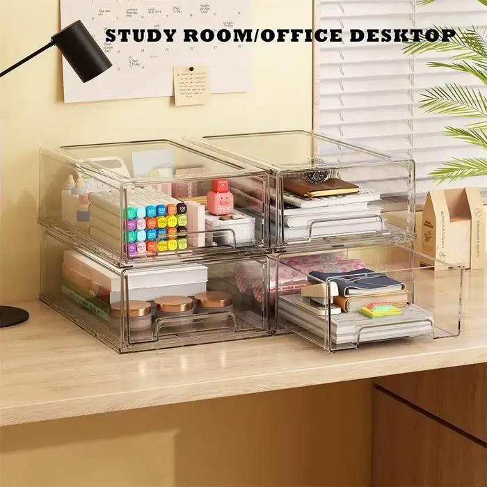 Lot de 1 tiroirs de rangement en plastique, tiroirs de rangement empilables transparents, grands bacs de rangement avec tiroirs, organisateur de tiroirs en acrylique pour le bureau