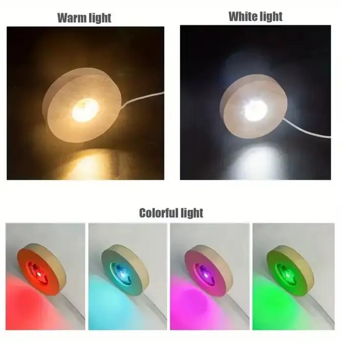 Lampe de table ronde en bois alimentée par USB avec base d'éclairage LED