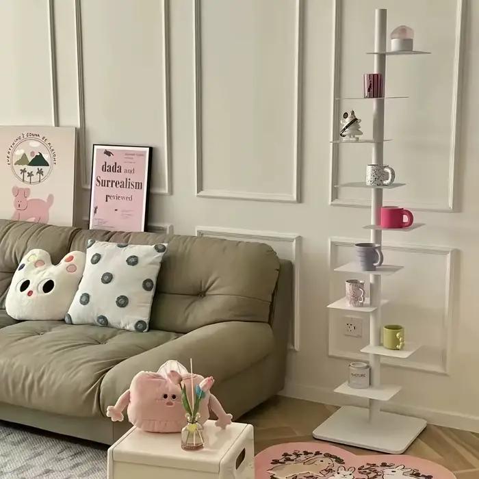 1 étagère d'angle rotative en métal blanc – Présentoir peu encombrant à 9 couches