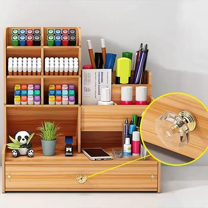 Organisateur de bureau en bois de grande capacité