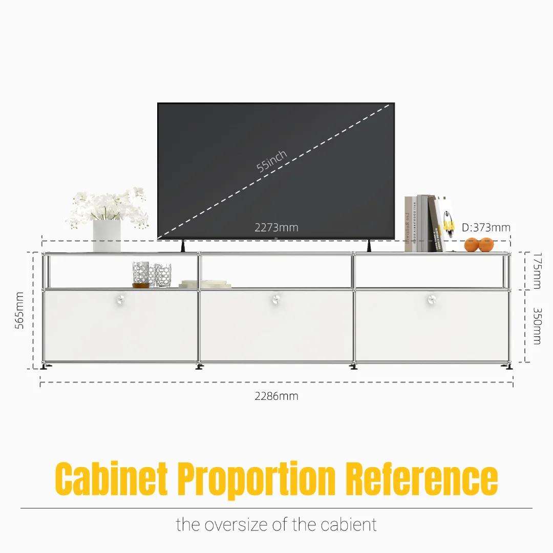 Meuble TV bas modulaire moderne | Buffet à 3 niveaux avec portes battantes | Unité de banc de rangem