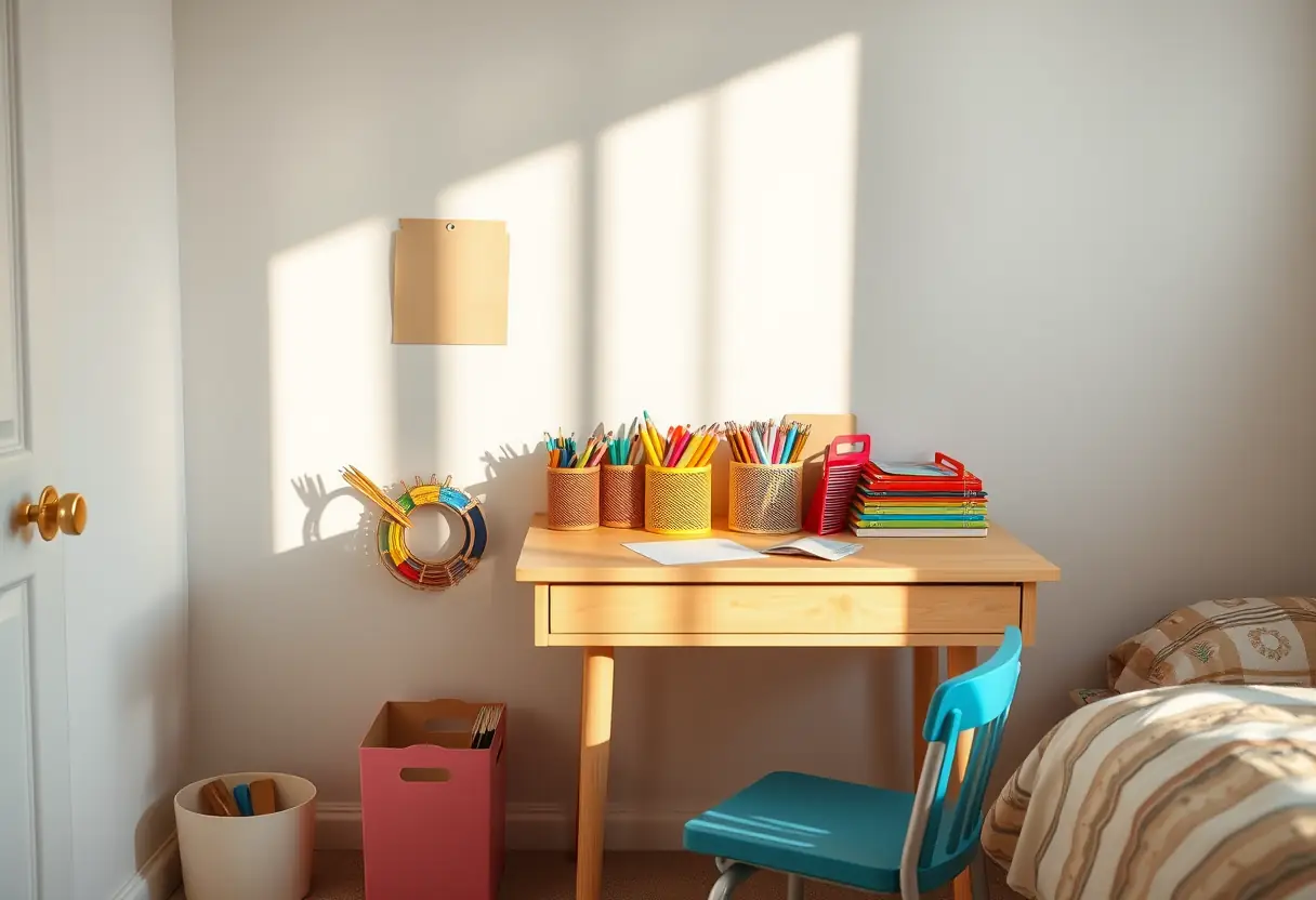 Table en pin dans la chambre d'un enfant