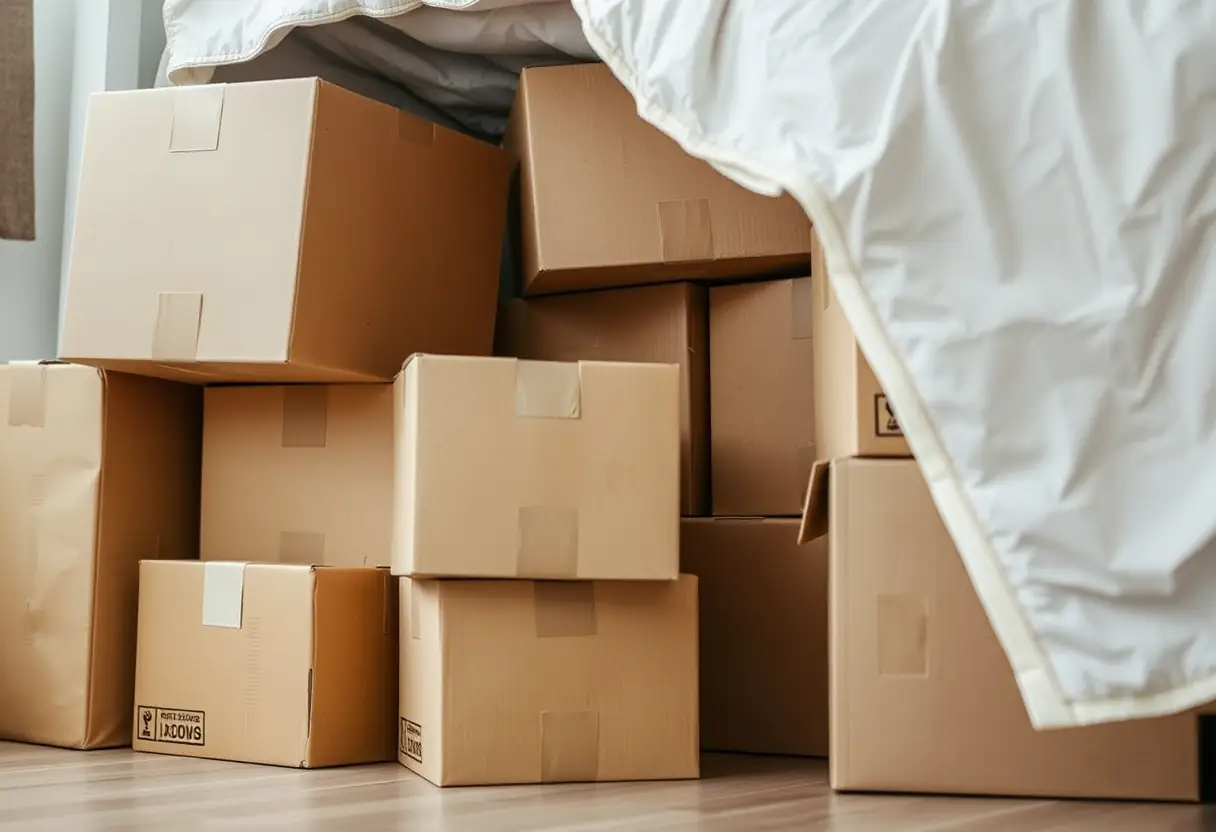 Boîtes en carton renforcé sous le lit pour le stockage temporaire